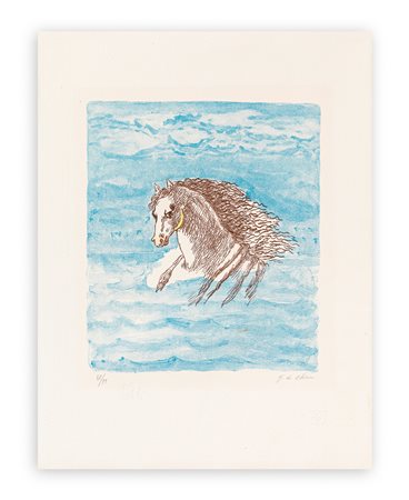 GIORGIO DE CHIRICO (1888-1978) - Testa di cavallo tra le nubi, 1971
