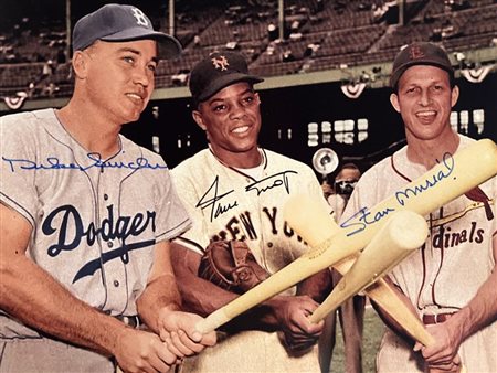Willie Mays, Stan Musial and Duke Snider signed photo