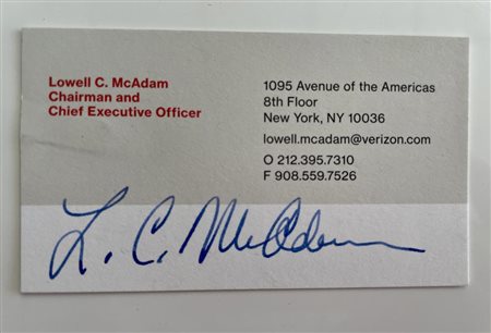 Verizon CEO Lowell C. McAdam signed business card