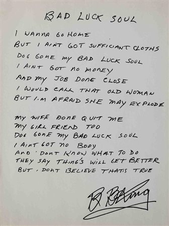 BB King Handwritten signed song lyrics