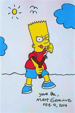 Matt Groening Simpson Family drawn and signed sketch