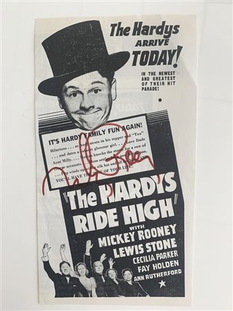 Mickey Rooney Signed The Hardys Ride High (1939) Movie Advertisement
