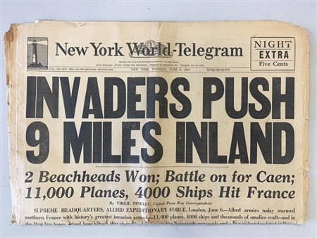 New York World-Telegram Original 1944 Vintage Newspaper