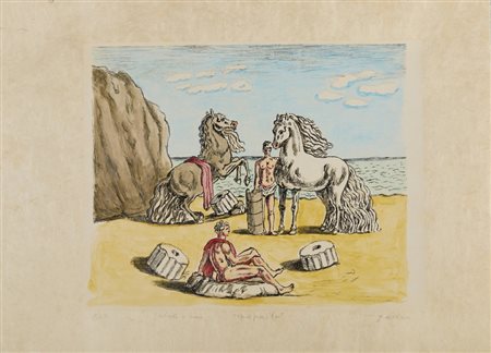 DE CHIRICO GIORGIO (1888 - 1978) - RIPOSO PRESSO LE CORRENTI DELL' EGEO (PRIMA VERSIONE: CIELO BLU).