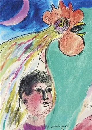 CASSINARI BRUNO (1912 - 1992) - UOMO CON GALLO.