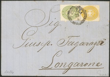 Antichi Stati Italiani - Lombardo Veneto - Fresca lettera affrancata con 2 soldi + 3 soldi (36 + 37)