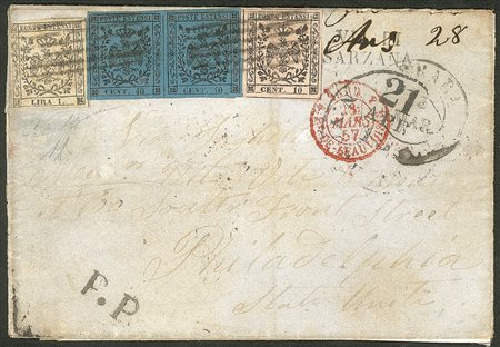 Antichi Stati Italiani - Modena - Tricolore composta da 10 cent + coppia del 40 cent + 1 lira (2 + 6 + 11)