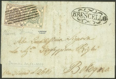 Antichi Stati Italiani - Modena - Governo Provvisorio - Bicolore composta da 5 cent verde + 15 cent bruno (12 + 13)