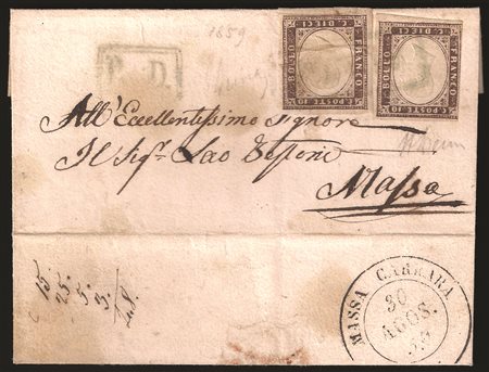 Antichi Stati Italiani - Modena - Governo Provvisorio - Lettera con due esemplari c.10 bruno violaceo (14Ab)