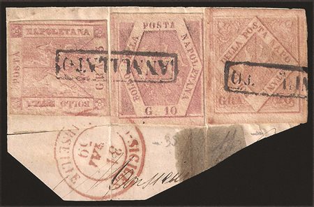 Antichi Stati Italiani - Napoli - Frammento con gr.5 rosa brunastro I tavola con doppia incisione