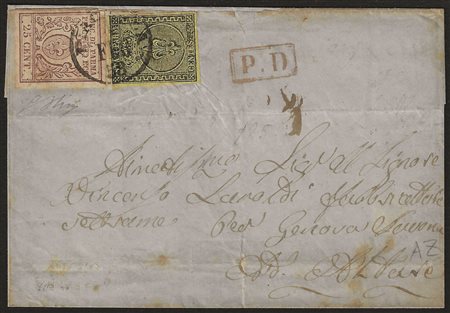 Antichi Stati Italiani - Parma - Lettera con affrancatura mista c.5 giallo + c.25 bruno lilla (1+10)