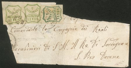 Antichi Stati Italiani - Parma - Governo Provvisorio - Grande frammento di lettera affrancata con coppia del 5 cent verde giallo (13)