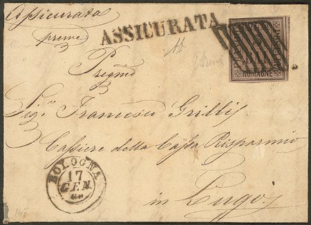 Antichi Stati Italiani - Romagne - Assicurata affrancata con 5 bai violetto (6)