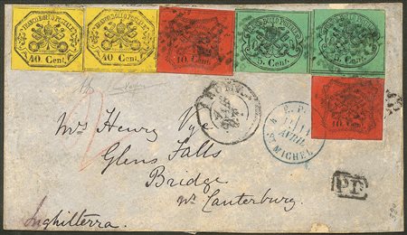 Antichi Stati Italiani - Stato pontificio - Due 5 cent + due 10 cent + due 40 cent della Ii emissione del Pontificio (16 + 17 + 19)