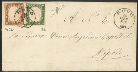 Antichi Stati Italiani - Sardegna - Lettera da Ruvo 16.1.63 affrancata con 10 cent più 5 cent (14Cn + 13E)