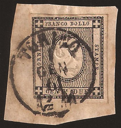 Antichi Stati Italiani - Sardegna - Frammento con c.2 nero (20) annullato TORINO 1 GEN.61