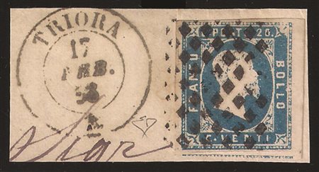 Antichi Stati Italiani - Sardegna - Annullamenti - Frammento con c.20 azzurro (2)