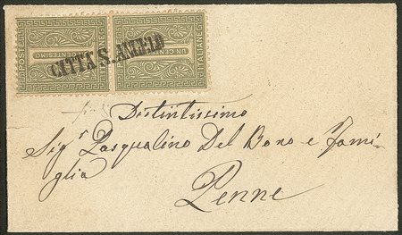 Regno - Vittorio Emanuele II - Bella bustina affrancata con coppia del 1 cent (T14)