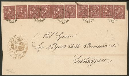 Regno - Vittorio Emanuele II - Due strisce di quattro + due esemplari singoli del 2 cent (T15)