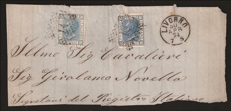 Regno - Vittorio Emanuele II - Ampio frammento di lettera con due esemplari del c.20 azzurro (26)