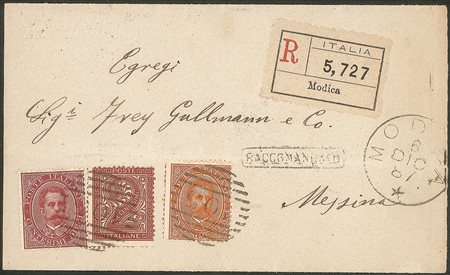 Regno - Umberto I - Busta per stampe raccomandate da Modica 22.9.87
