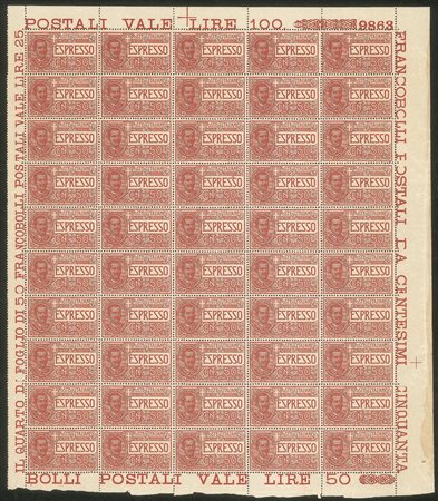 Regno - Espressi - 1920 - Bellissimo foglio di 50 esemplari del 50 cent Espresso (4)