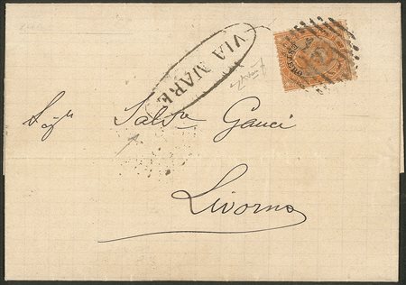 Uffici Postali all'Estero - Levante - Fresca lettera da Tunisi per Livorno affrancata con 20 cent (14)