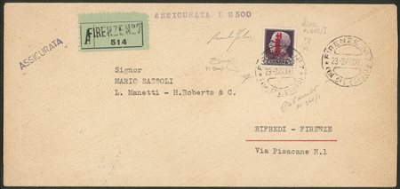 RSI - Provvisori - Busta assicurata per 9500 lire della Banca d'America e d'Italia