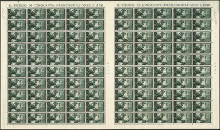 Trieste  - Trieste AMG FTT - 1950 - Bellissimo foglio doppio di 100 esemplari del 25 lire Democratica (65)