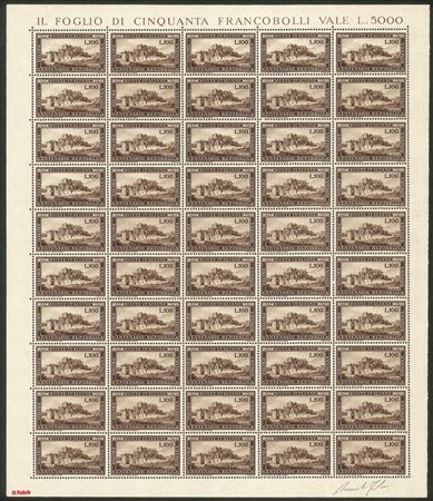 Italia - Repubblica - 1949 - Bellissimo foglio di 50 esemplari del 100 lire Repubblica Romana (600)