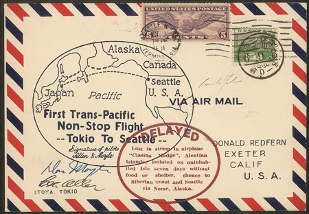 Europa e Oltremare - Stati Uniti D'america - Primo Volo Trans-Pacifico senza interruzioni da Tokyo a Seattle 8.9/9.10 1931