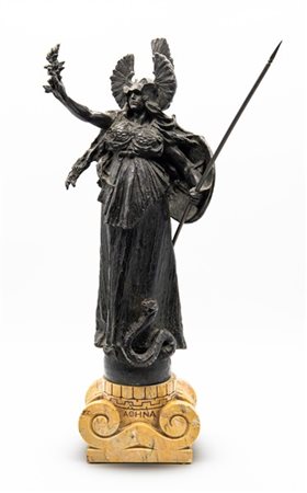 Davide Calandra "Atena" 
scultura in bronzo su base in marmo giallo siena (cm h