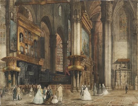 Guglielmo Aschieri "Interno del Duomo di Milano" 
acquerello su cartoncino (cm 5