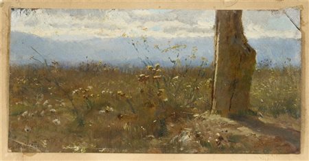 Francesco Paolo Michetti "Paesaggio abruzzese" 
olio su cartone (cm 12x22)
firma