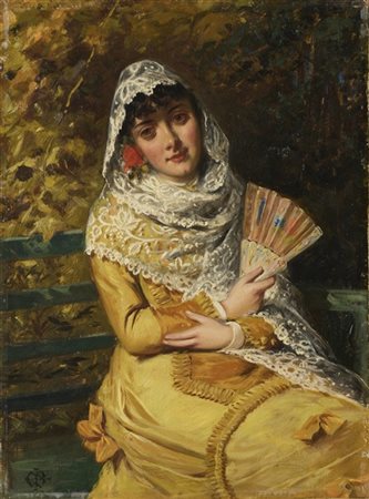 Gerardo Bianchi "Fanciulla con ventaglio" 
olio su tela (cm 31x23)
monogrammato