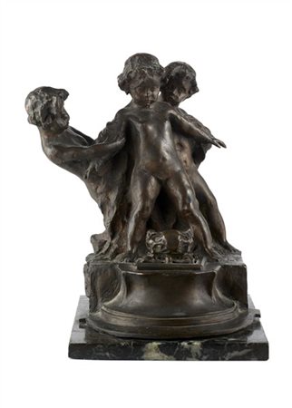 Eliseo Sala "I tre fanciulli" 
scultura in bronzo con calamaio su base in marmo