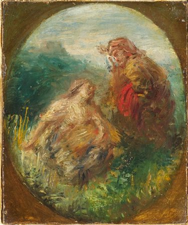 Giovanni Carnovali "Rut e Booz" 
olio su cartoncino (cm 17x14)
in cornice (difet