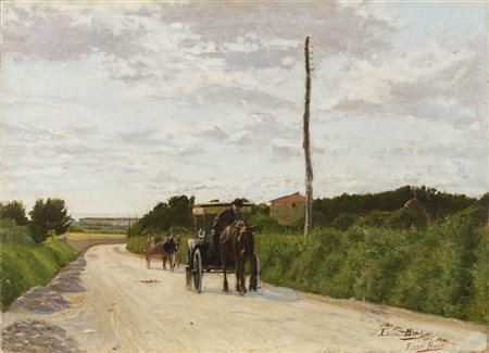 Enrico Banti "Sole di sera" 
olio su tela (cm 55x75)
firmato in basso a destra
a