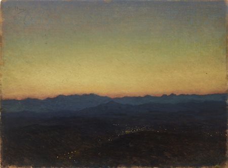 Giorgio Belloni "Montagne al tramonto" 
olio su tavola (cm 30x40)
firmato in alt