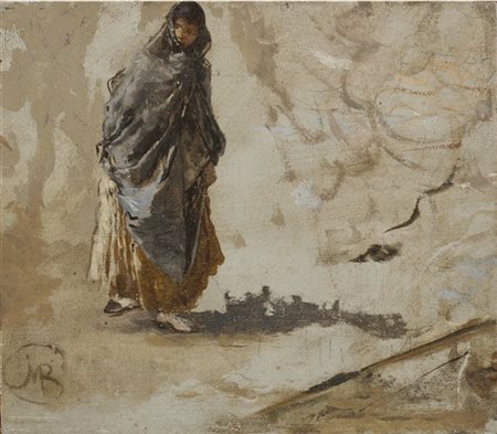 Mosè Bianchi "Donna Chioggiotta" 
olio su tavola (cm 12x14)
monogrammato in bass