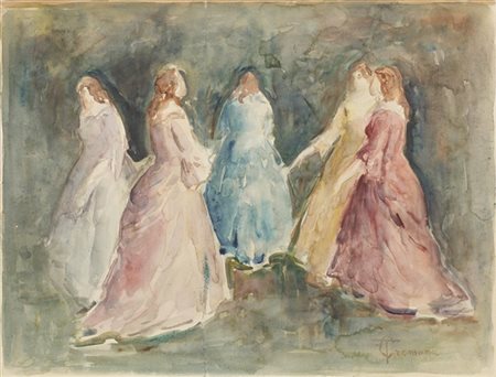 Tranquillo Cremona "Scena galante" 
acquerello su carta (cm 50x65)
firmato in ba