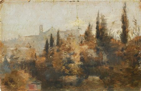 Odoardo Borrani "Coppia di Paesaggi toscani" 
olio su tavola (cm 11x16)
firmati