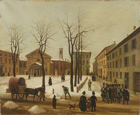 Amanzia Guerillot Inganni (Attribuito)

"Piazza Borromeo sotto la neve con l'epi