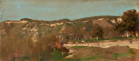 Attilio Pratella "Valle dei Camaldoli" 
olio su tavola (cm 16x36,5)
firmato in b