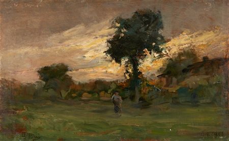 Carlo Follini "Paesaggio con contadina" 11 agosto 1906
olio su compensato (cm 27