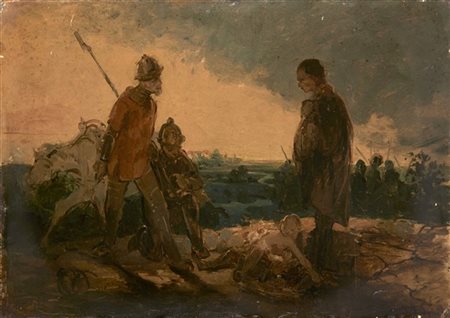 Domenico Induno "Dopo la battaglia" 
olio su cartone (cm 28x39)
firmato in basso