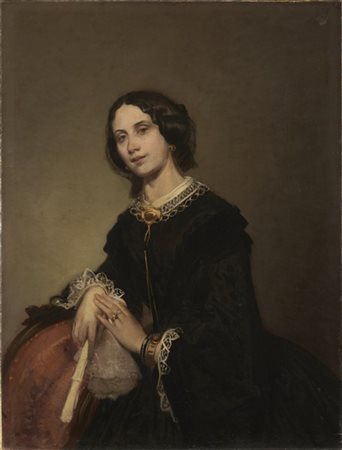 Eliseo Sala "Ritratto di gentildonna con ventaglio" 
olio su tela (cm 98x75)
in