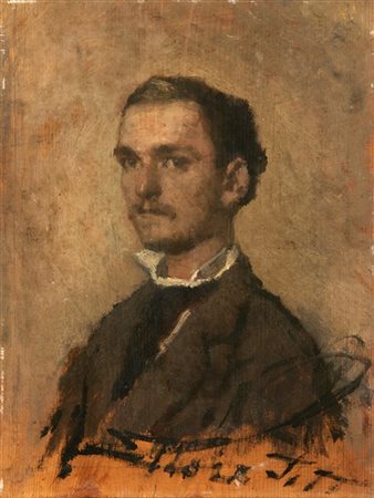 Ettore Tito "Autoritratto giovanile" 
olio su tavola (cm 32x24)
firmato in basso