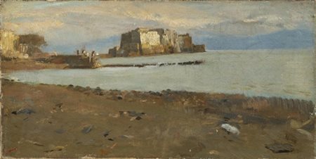 Antonio Mancini "Napoli, Castel dell'Ovo" 
olio su tela (cm 23x45)
firmato in ba