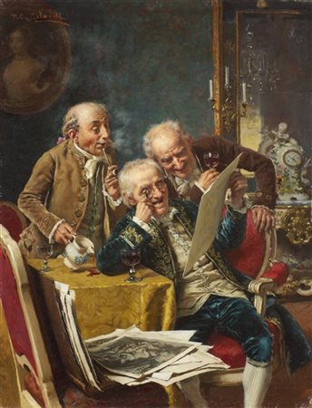 Pier Celestino Gilardi "Vecchi amatori di stampe" 
olio su tela (cm 45x35)
firma